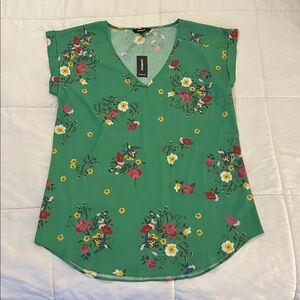 Express Green Floral Blouse Size Medium